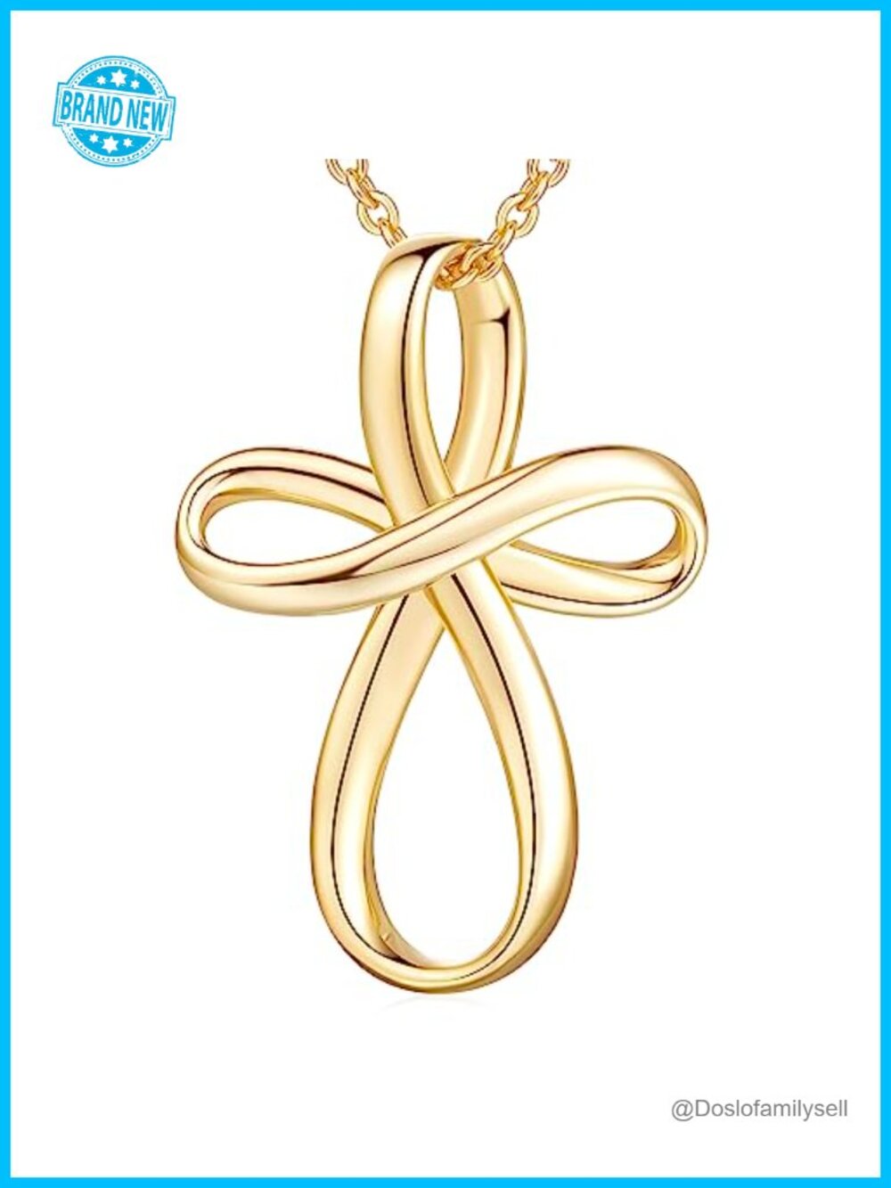 14K Gold Plated Cross Pendant Necklace Adjustable O-Chain